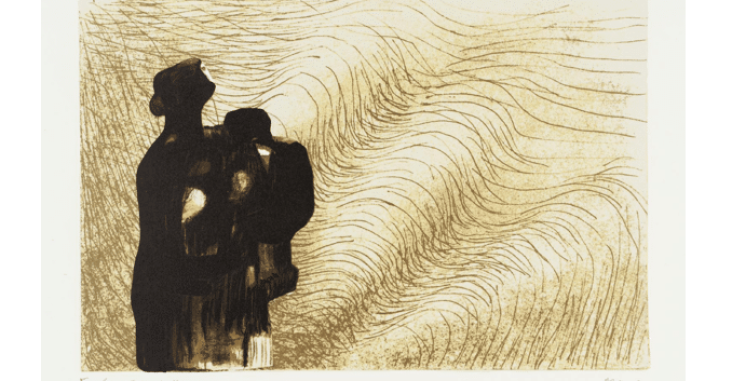 Henry Moore OM, CH, 
Mãe e filho com fundo de onda II, 
1976
